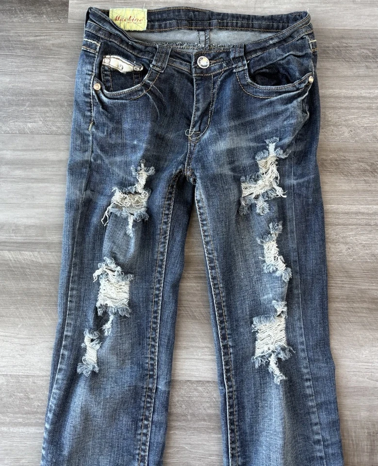 Machine Jeans Womens Size 5 / 28 Made In Italy Slim Straight Long Distressed - Image 3 of 4