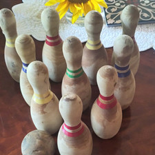Holz Ten-pin Bowling/Kegel-Set mit Holzkugel, beige/mehrfarbig, Ringe