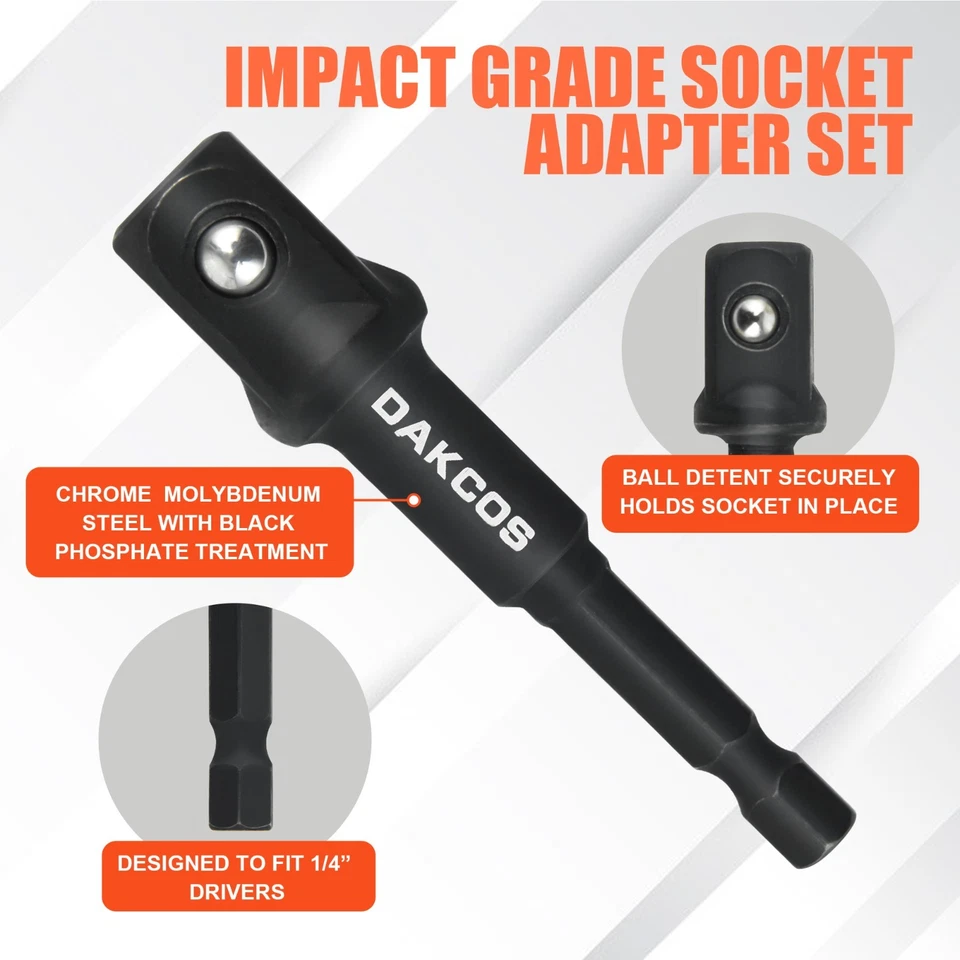 DAKCOS 17PC Impact Socket Set Adapter 1/4" 3/8" 1/2" Joint Socket Drill Adapter - Image 4 of 4