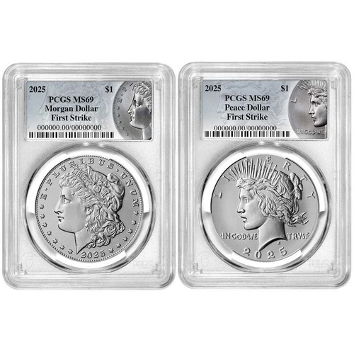 2pc Set - 2025 $1 Morgan and Peace Silver Dollar PCGS MS69 FS Morgan and Peac...