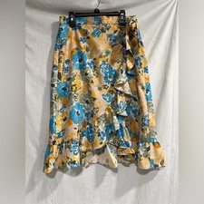LOFT Floral A-Line Skirt in Blue and Yellow
