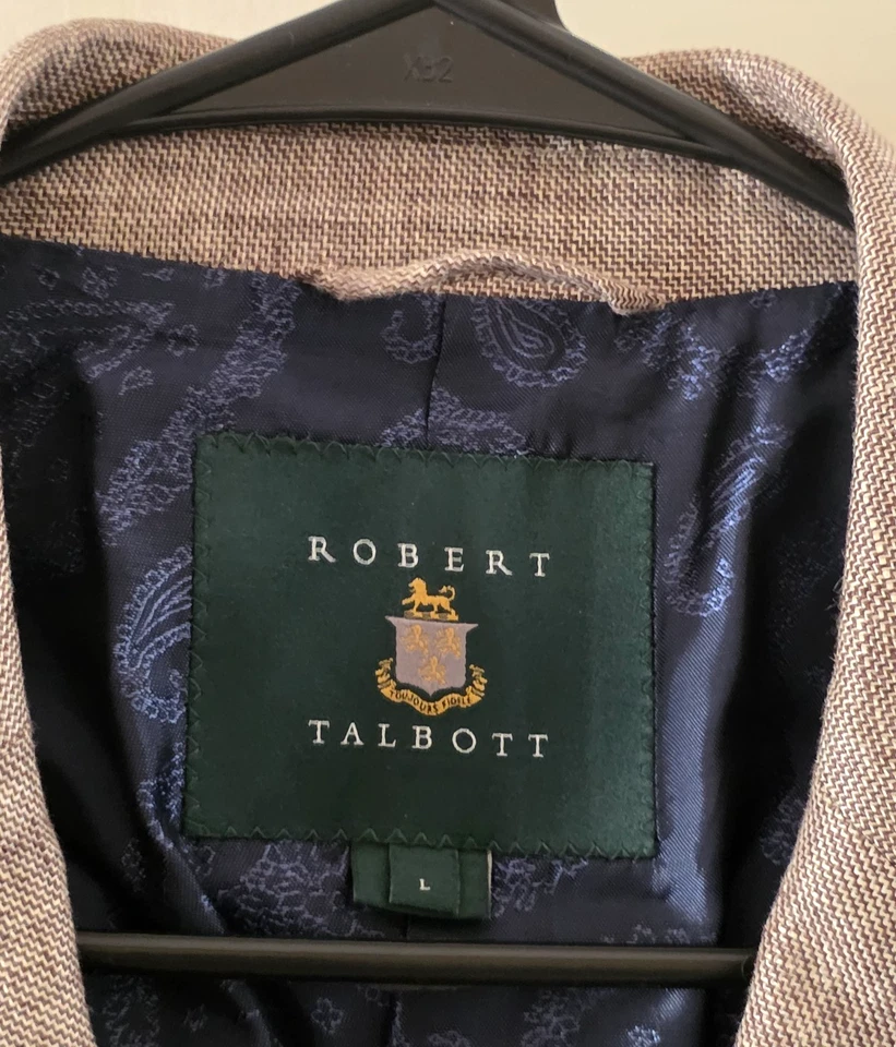 ROBERT TALBOTT 100% Linen Blazer Men's L Brown & Tan Surgeon's Cuffs Dual Vents - Image 3 of 4