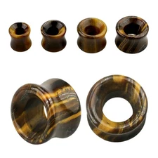 Tiger Eye Stone Double Flare Concave Ear Gauges Tunnels Plugs Sold as Pair