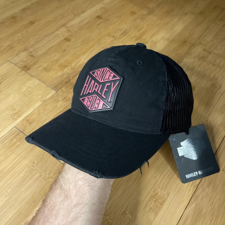 Harley Davidson Since 1903 Distressed Black Mesh Snapback Dad Hat Retro Unisex - Image 2 of 4