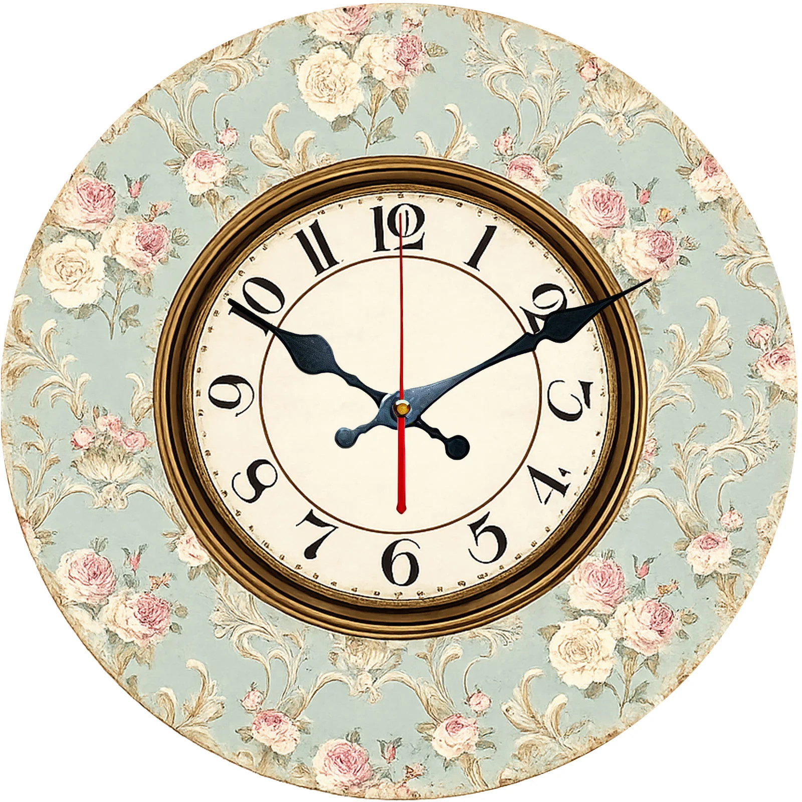 Vintage Floral Wall Clock Wooden Silent Clock No Battery Holiday Home Decors