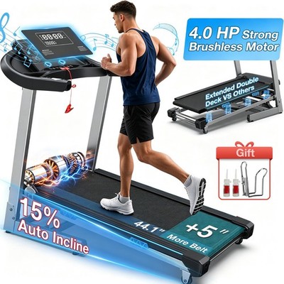 Foldable Treadmill with 15% Incline,Heavy Duty Treadmill 400lb Capacity for Home