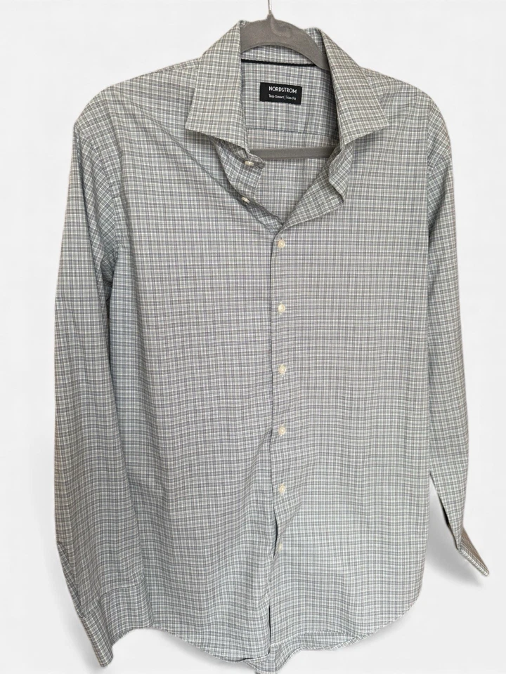 Camisa xadrez Nordstrom masculina verde e branca acabamento técnico inteligente ajuste 16, 34-35 - Imagem 3 de 4