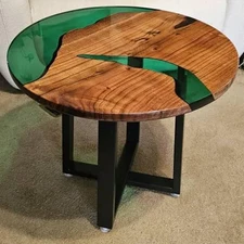 Handcrafted Green Epoxy Resin Table – Live Edge Wood, Unique Design Decor