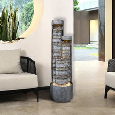 Modern Resin Water Feature – Cascading Fountain w/LED Lights for Home or Garden