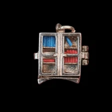 Rare Vintage Sterling Silver NUVO Opening Bookcase Charm 1960s Enamelled