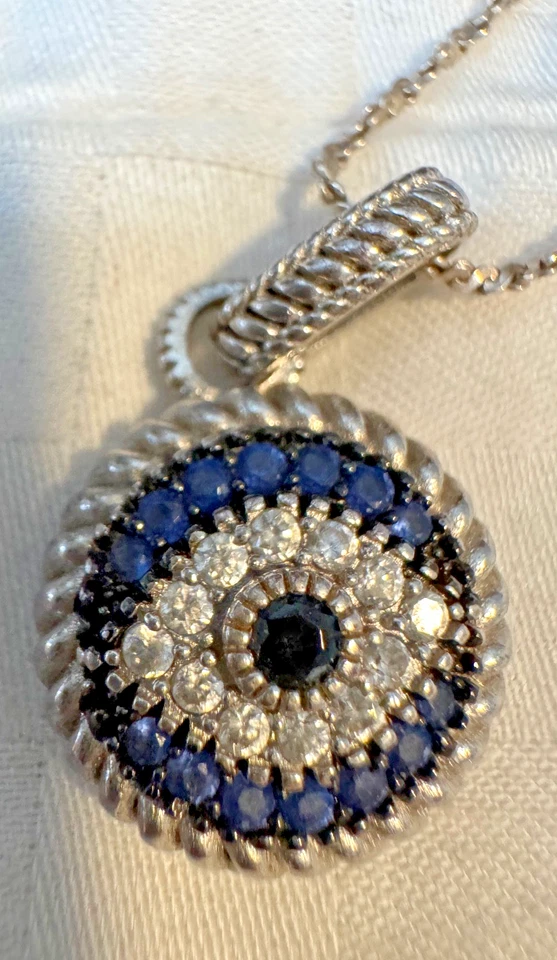 Colgante de plata de ley 925 de cristal de Swarovski y diamante mal de ojo 18,25" Foto 2 de 4