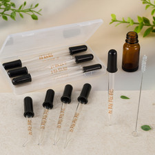 6 Pack Glass Pipette Droppers 1ml w/ Brush Bent Straight Tips for Essential