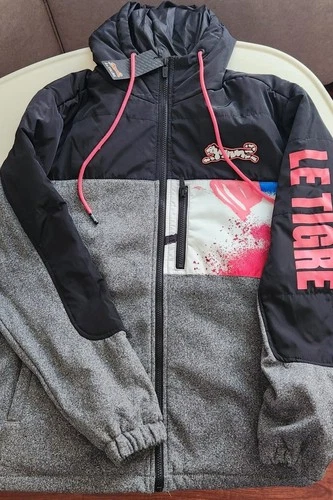 Le Tigre Collection Men's Hooded Jacket Size M Black Gray Full Zip Colorblock - product listing photo