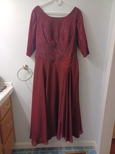 Pearl Bridal Half Sleeve Burgundy Dress
