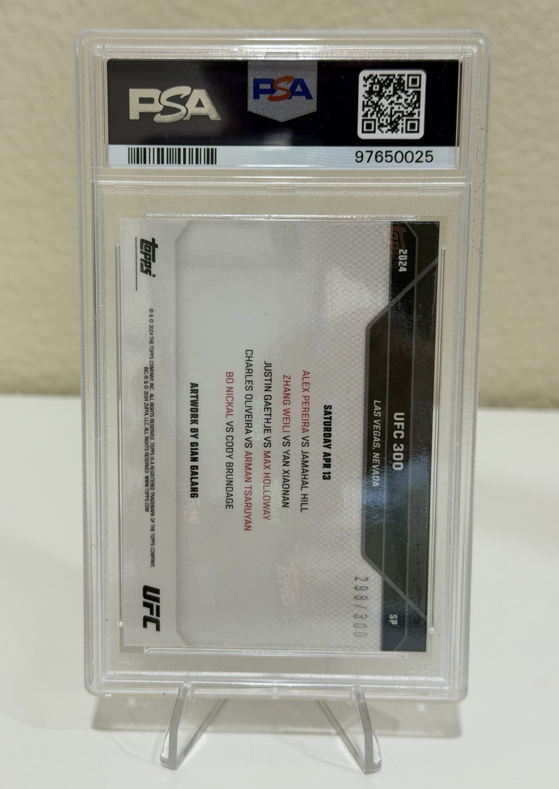 Topps Now UFC Poster card SP UFC 300 #298/300 GEM MT 10 PSA view 2