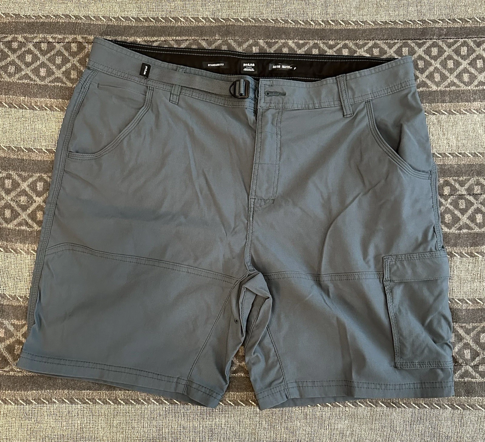 Prana Zion II Shorts Mens 38x8 Blue Stretch Belted Cargo Hiking Outdoor