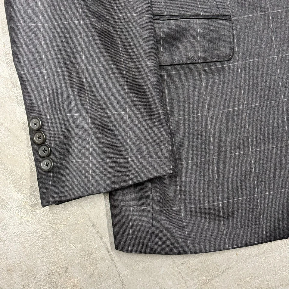 Samuelsohn Blazer Current Windowpane Wool Sport Coat Grey Canada 40 R - Image 3 of 4