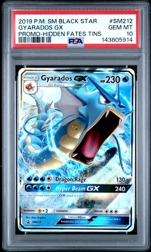 2019 POKEMON SM BLACK STAR PROMO HIDDEN FATES TINS #SM212 GYARADOS GX PSA 10