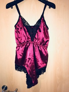 Body Spitze Teddy Strampler Satin Satinbody Gr.XL weinrot/schwarz glänzend neu