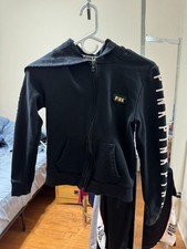 Victoria s Secret PINK Black Zip Front Jacket w Hoodie Sz XS XP