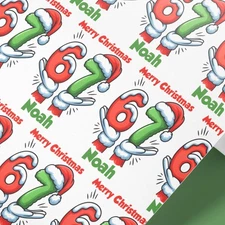 Personalised 67 Meme Christmas Wrapping Paper Roll – Any Name Gift Wrap