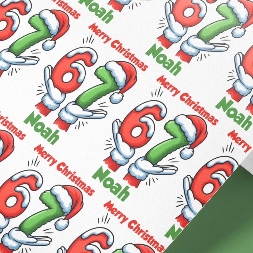 GIFT WRAP 4U Personalised 67 Meme Christmas Wrapping Paper Roll – Any Name Gift Wrap