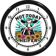 Not Today Heifer Wall Clock Cow Sunflower Farmhouse Country Kitchen  0825