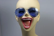 PREMIUM Silver metal aviator with BLUE lens sunglasses