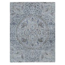 7'9"x10'1" Ash Gray The Maharaja Pure Silk Wool Hand Knotted Rug Oriental R80742