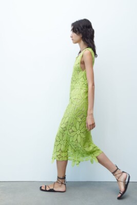 NWT ZARA MACRAMÉ KNIT DRESS LIGHT GREEN - REF 2893/030 S | eBay