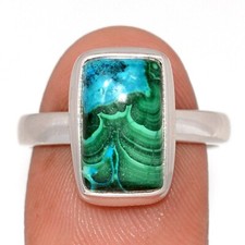 Natural Malachite In Chrysocolla, Congo 925 Silver Ring Jewelry s.9 CR74734