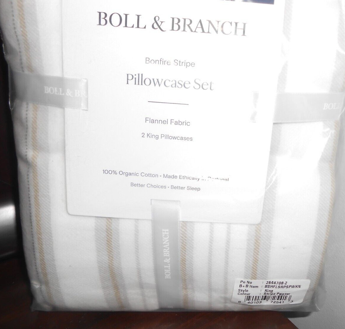 NEW BOLL & BRANCH Classic Bonfire Pewter Stripe KING Flannel