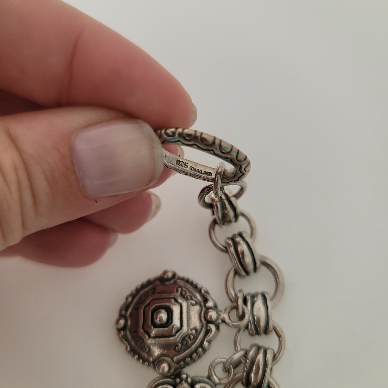 Solid, Heavy Sterling Etruscan Charm Bracelet - image 2