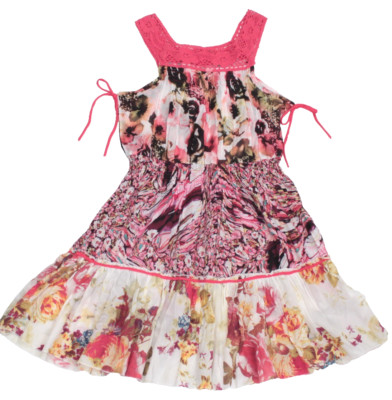 Carbone Trägerkleid Stufen-Kleid Gr. 164 pink Blumen Mustermix Häkelborte