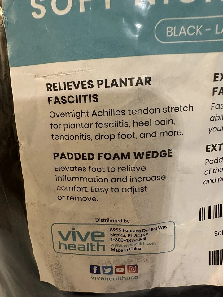 Vive Soft Night Splint Black Small New Plantar Fasciitis - Image 4 of 4