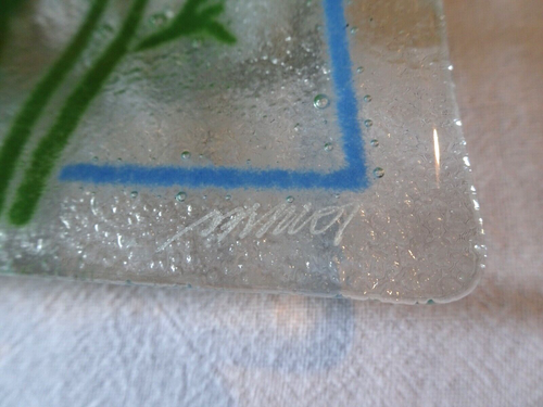 PEGGY KARR 14" PROVENCE RECTANGULAR FUSED ART GLASS TRAY, INTRO 1990, SIGNED - Picture 7 of 7