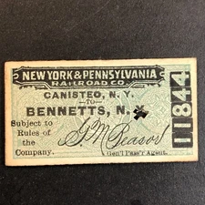 New York & Pennsylvania Railroad July 30 1917 Bennetts, NY Ticket #11844