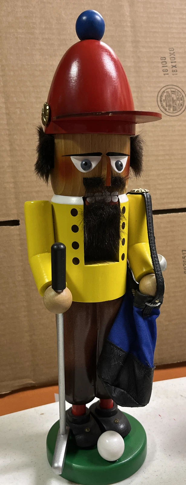 STEINBACH NUTCRACKER Golfer 17" Wooden West Germany Clubs Tee Vintage original
