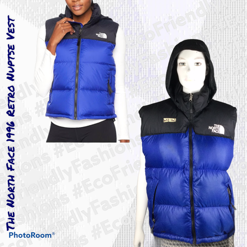 Retro Nuptse Vest Black Blue Hooded 