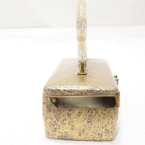 Mid Century Vintage Gold Star Strand Glitter Clear Lucite HandBag Purse MCM 1950 - Picture 12 of 15