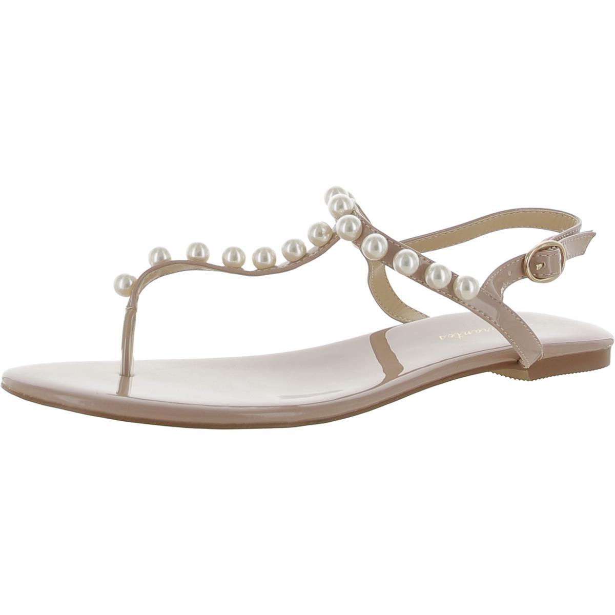 Женские бежевые туфли-стринги с ремешком на щиколотке и жемчугом Amarantos 10 Medium (B,M) BHFO 6003