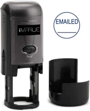 EMAILED Round Self-Inking Stock Rubber Stamp (3/4" Diameter) - Blue Ink