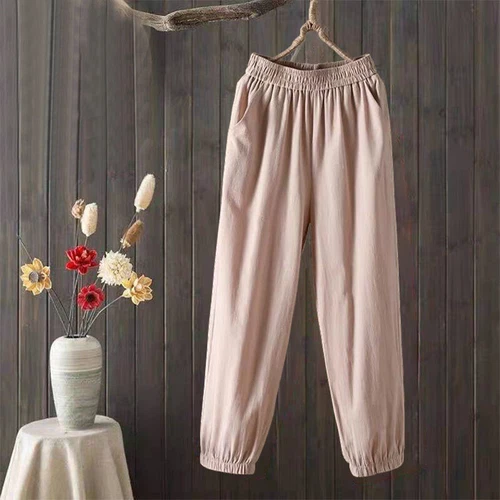 Retro Cotton Harem Pants with Pockets Women Elastic Waist Loose Casual Plus Size - Picture 10 of 22