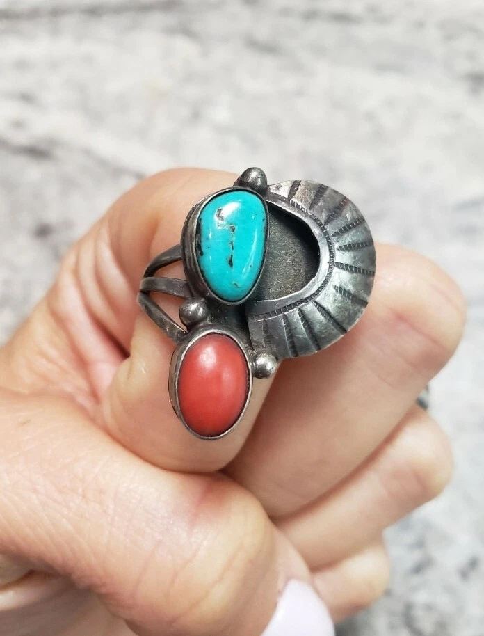 Turquoise coral ring deals