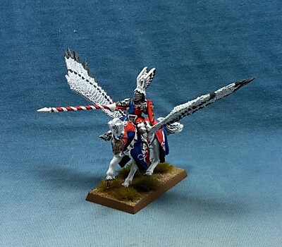 Warhammer painted Bretonnian Lord with Long spear and Shield on Pegasus