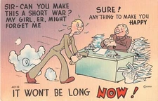 Comic Old Linen Military Postcard-Soldier Asking Officer To Approve a Short War