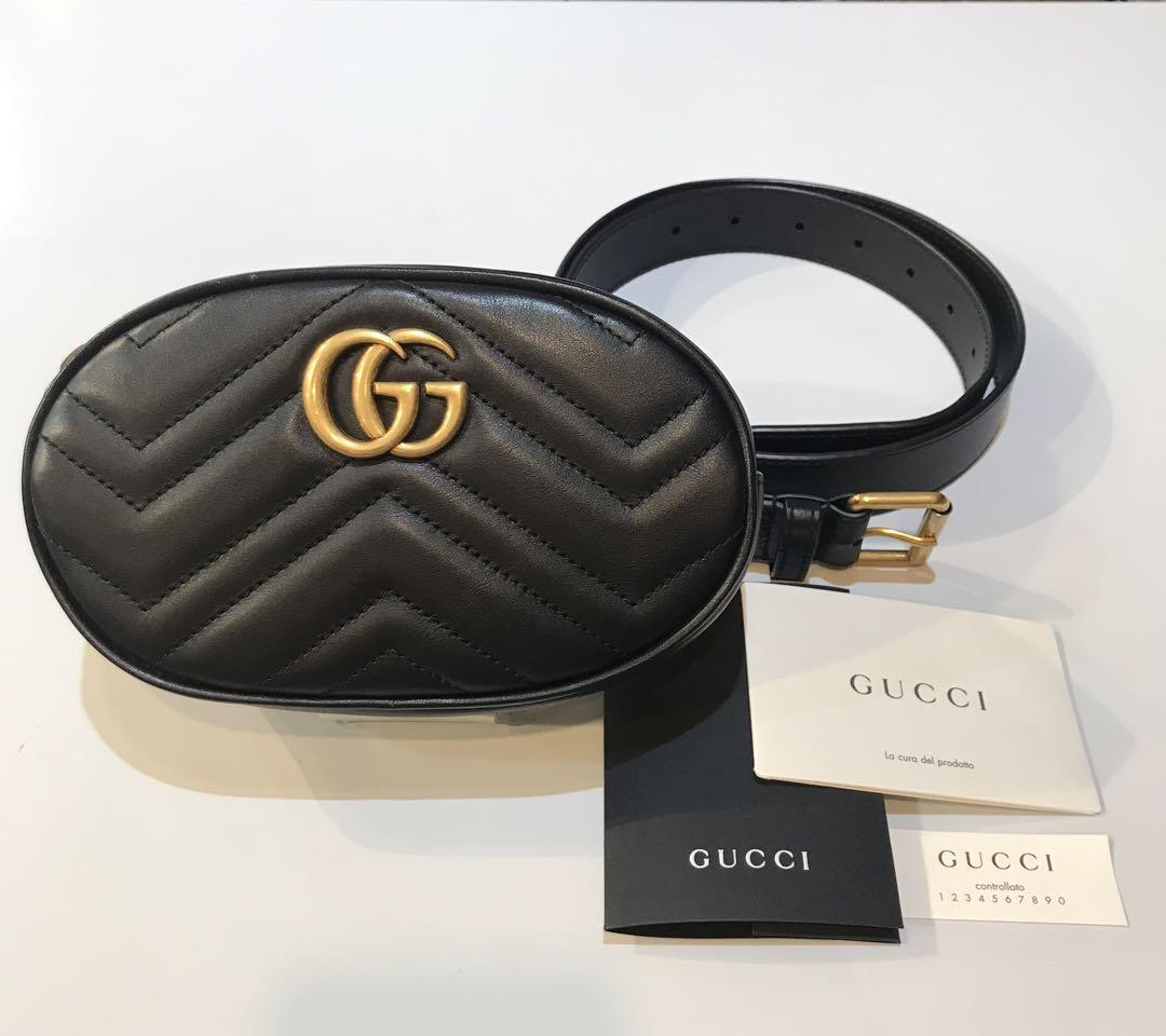 Gucci Belt Pouch Black Crossbody Gold Hardware Heart Mark Gucci Belt Pouch Black Crossbody Gold Hardware Heart Mark