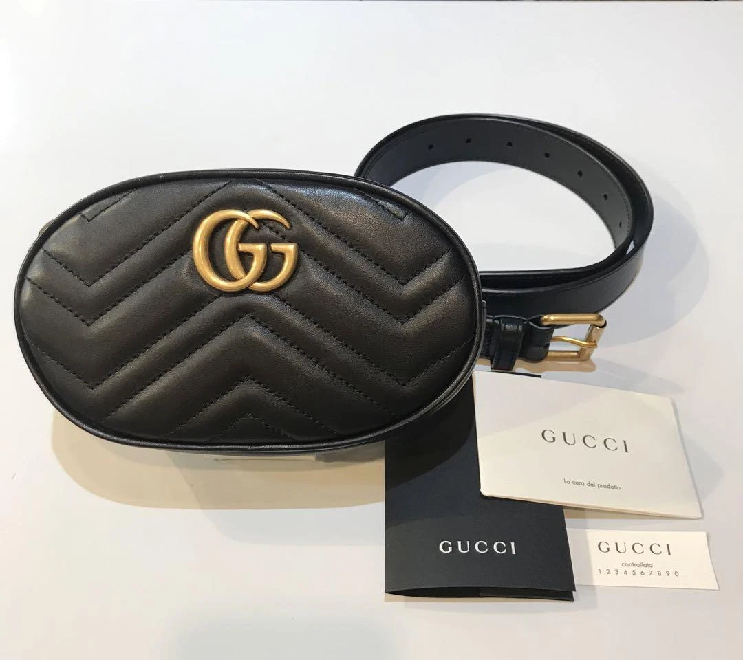 Sac ceinture Gucci corps bandoulière noir matériel or marque cardiaque femmes du Japon d'occasion