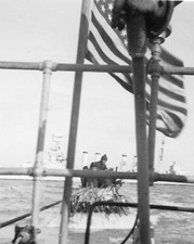 ORIGINAL VINTAGE PHOTO: Navy Sailors Men Male Boat Flag 40's 40s WWII WW2
