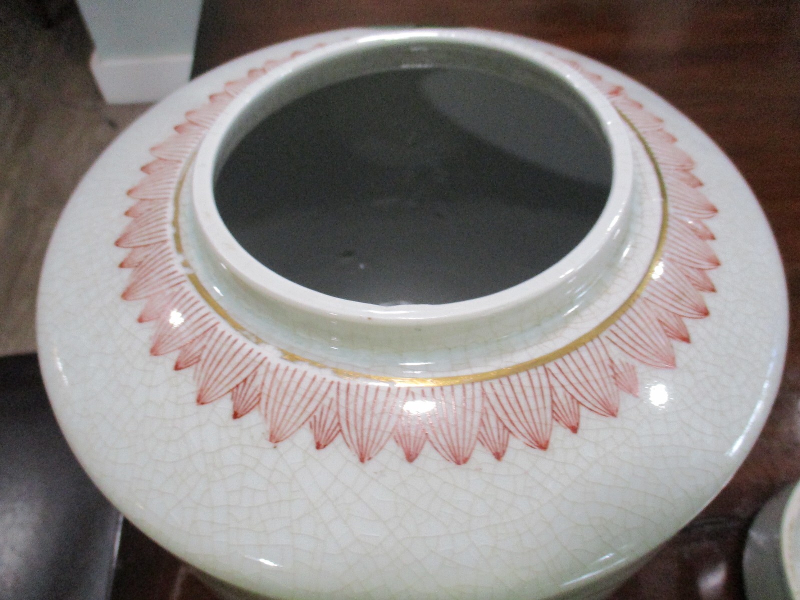 Fitz & Floyd Asian Chinoiserie  Large hand painted Lotus Ginger Jar crackled WOW